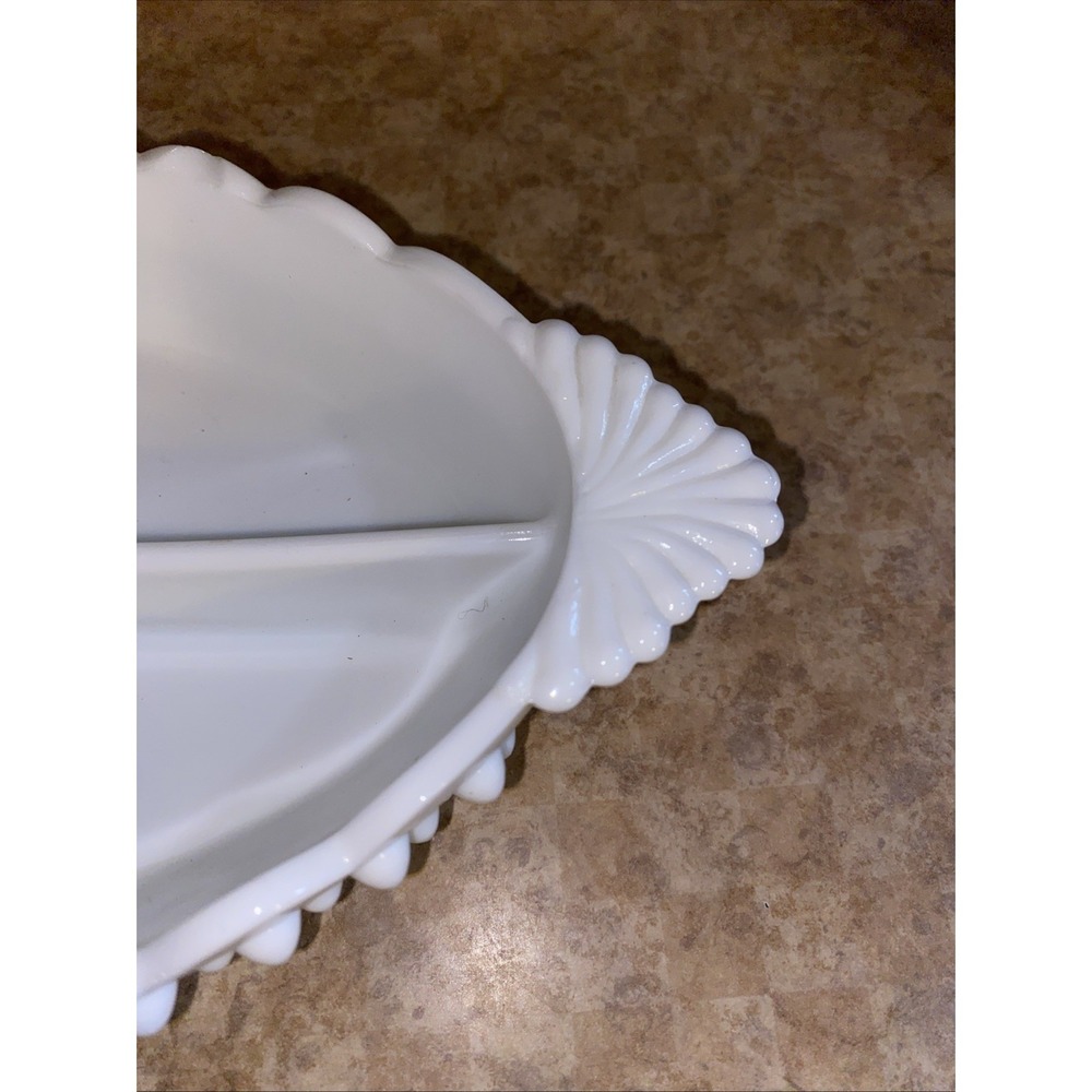 Vintage Fenton Hobnail White Milk Glass Divided Relish Serving Dish Oval - Picture 3 of 8